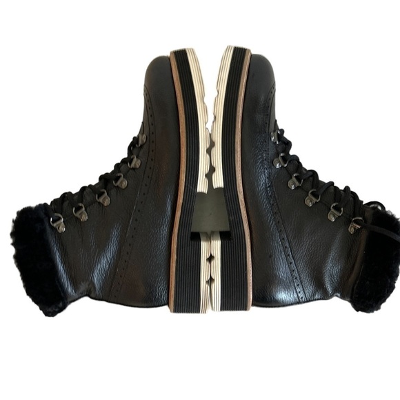 VALENTINA Italy Black Leather Lace Up Ankle Boots Faux Fur Trim Size 9 - Picture 6 of 9